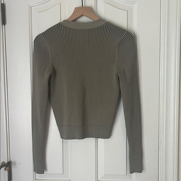 Anine Bing | Layla Ribbed Cardigan Sweater Size Medium Olive Green Sage V-neck - Picture 7 of 11